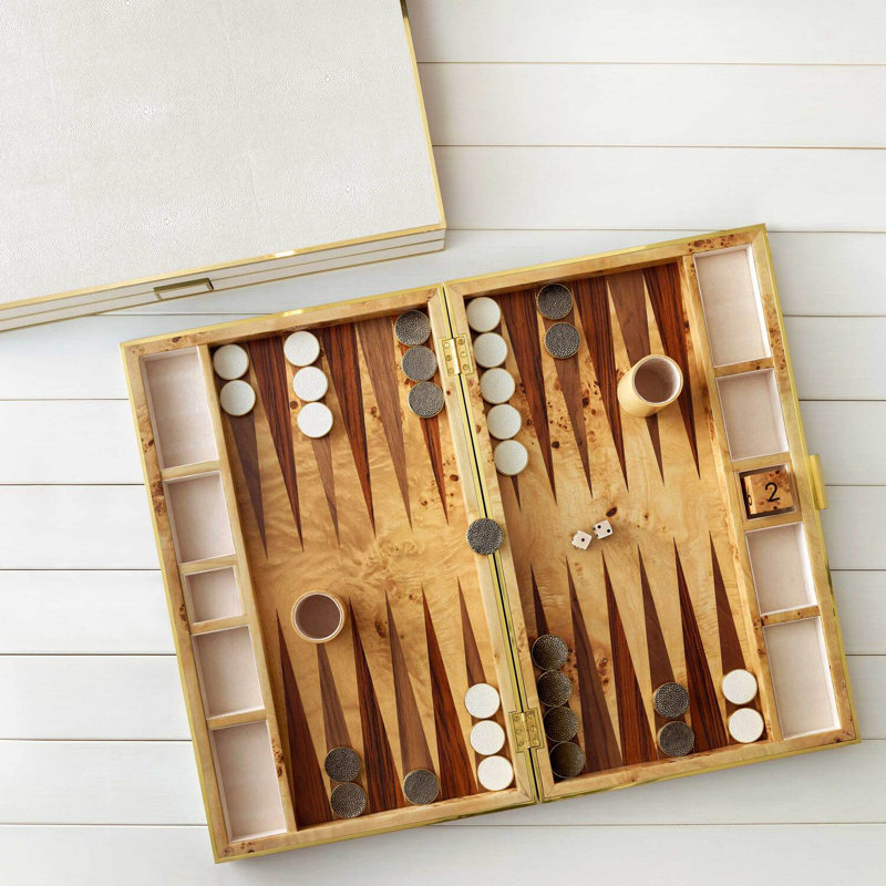 Cream Shagreen Backgammon Set w/ Dice