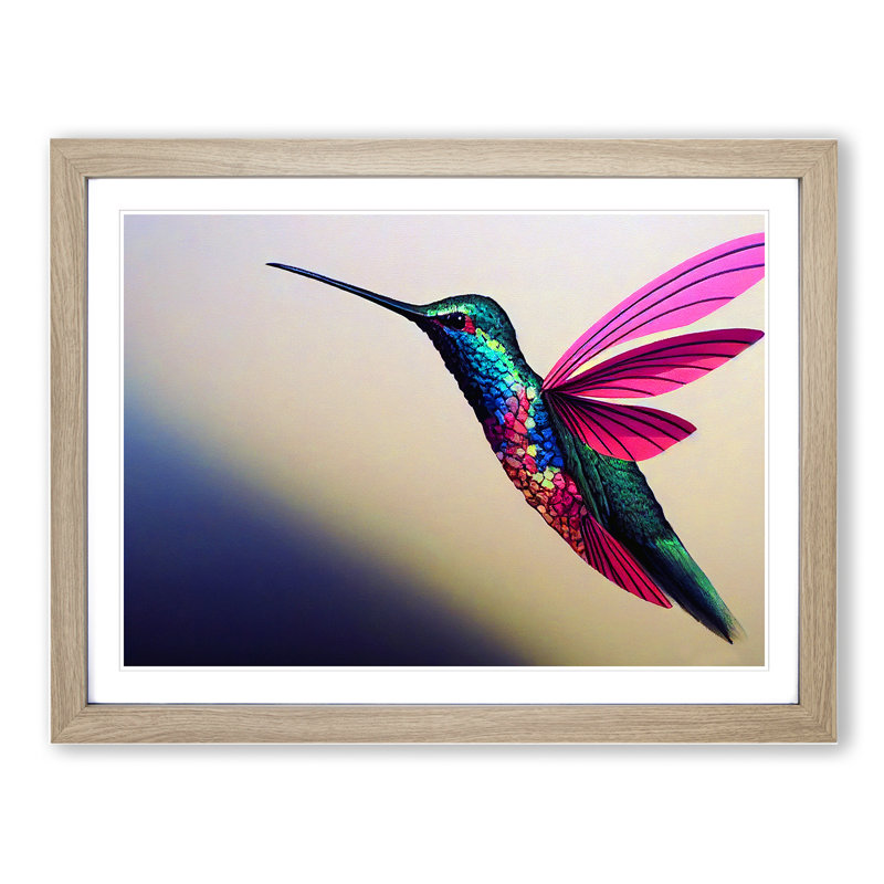 Lovely Hummingbird - Single Picture Frame Print, 46cm H x 64cm W, Grey