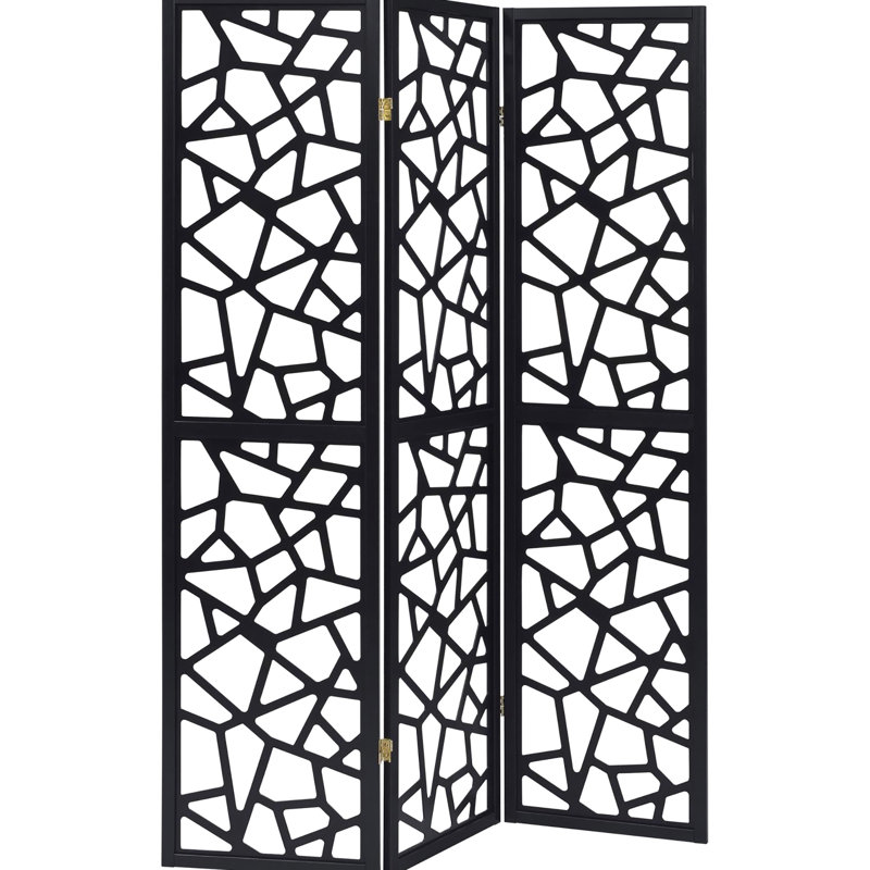 3 cloisons pliantes noires avec motif en mosaïque artistique pour écran d'espace en coupe détaillée