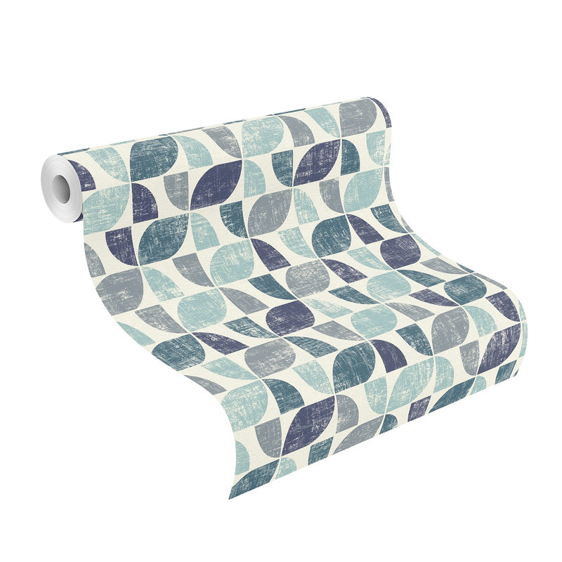 Rouleau de papier peint géométrique L 33 pi x l 20,5 po Kennelly, Bleu