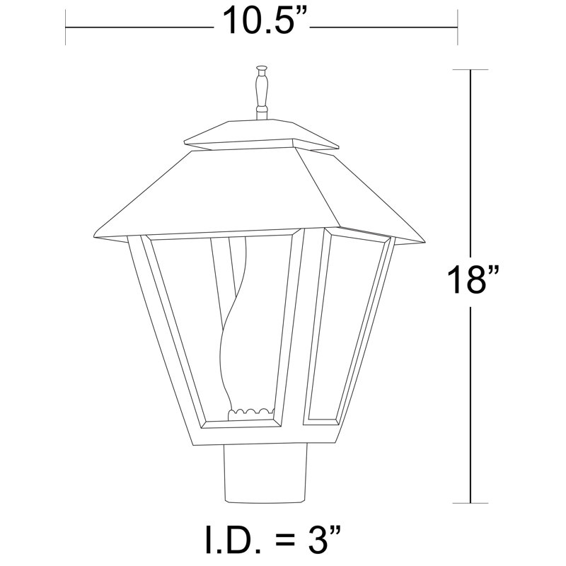 Solus Colonial Post Top Fixture with Clear Beveled Diffuser and Chimney Insert, Black, Black