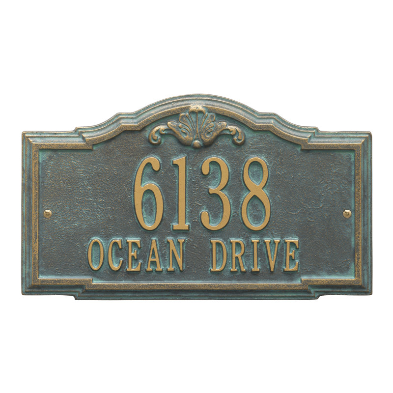 Plaque d'adresse murale personnalisée sur 2 lignes Gatewood, Bronze, vert-de-gris, Oui