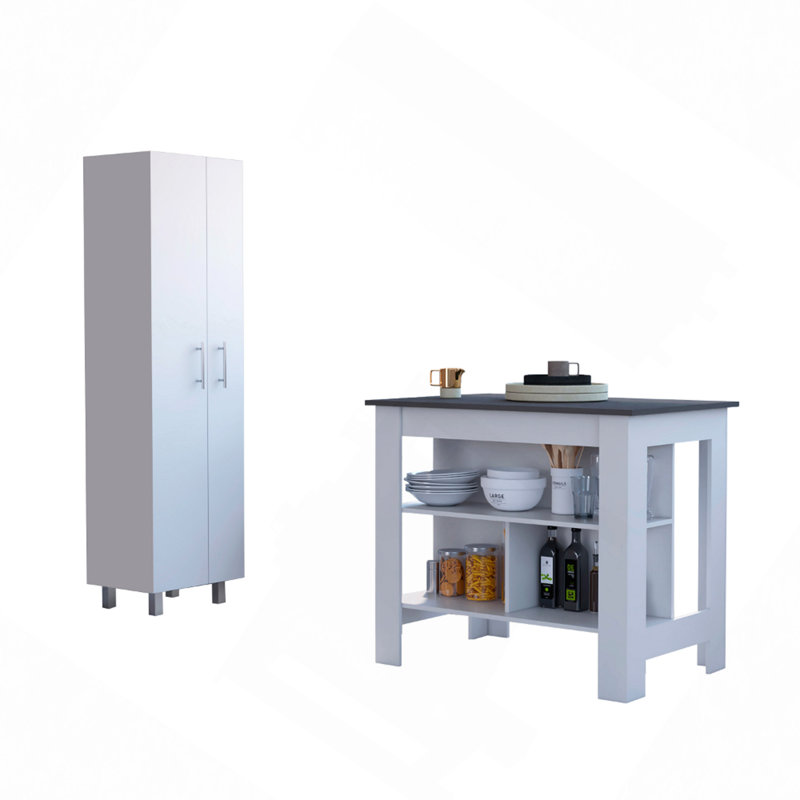 2-Piece Kitchen Set, Kitchen Island And Pantry Cabinet