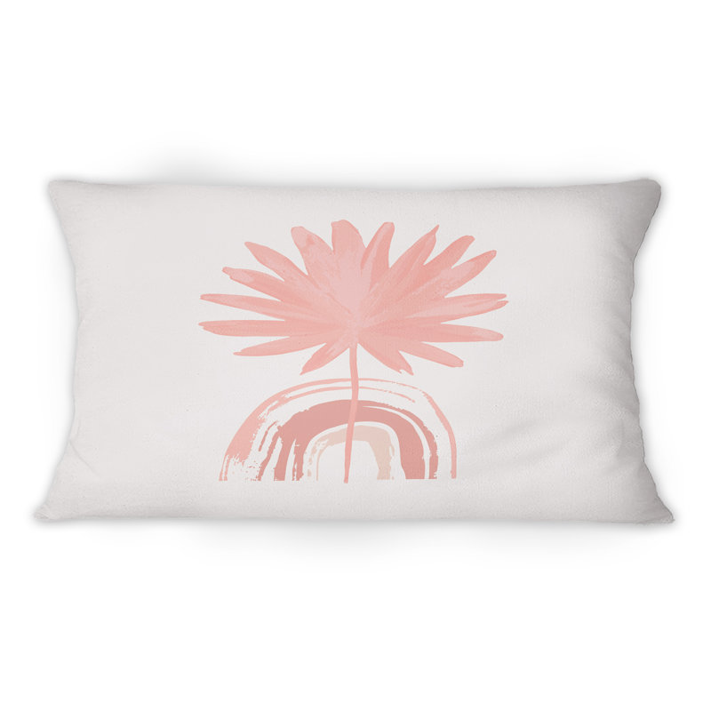 Coussin décoratif rose imprimé arc-en-ciel et feuilles tropicales 12 po x 20 po