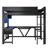 Full-Size Wood Gaming Loft Bed with Desk, Storage Shelves, LED Light & USB Charging Station, Black-394776552