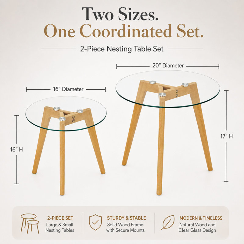Ensemble de deux tables gigognes modernes Ely, Naturel