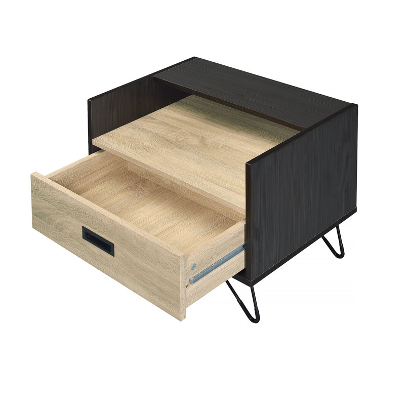 Table de chevet chêne et noir avec 1 tiroir