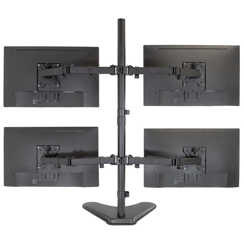 Black Steel Quad Monitor Adjustable Desktop Stand