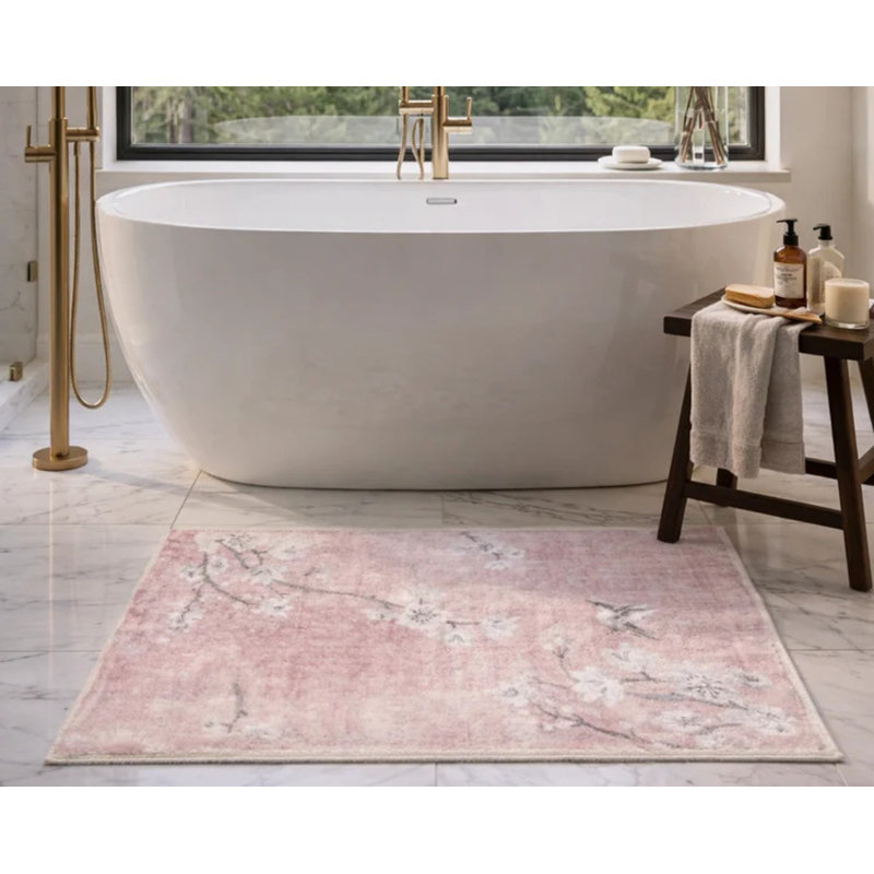 Blossom Fantasia Microfiber Rectangle Washable Rug, Soft Pink, Rectangle 3' x 5'