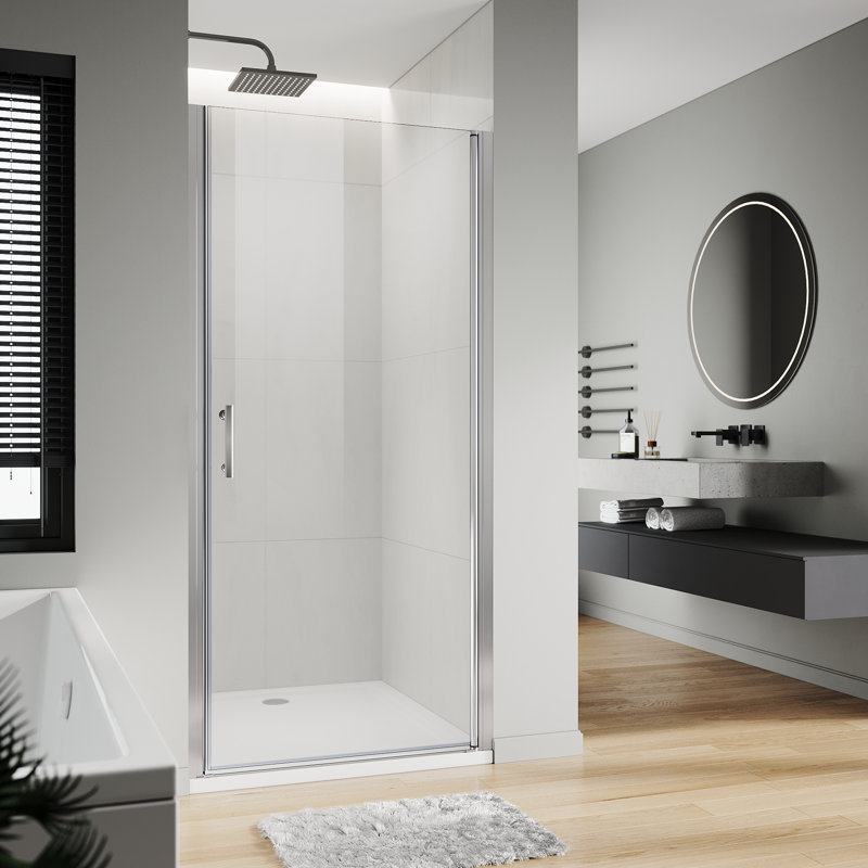 Madarisse Pivot Framed Shower Door with Clear Glass, 185cm H x 80cm W