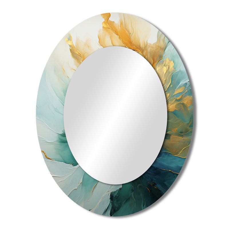 Doré et sarcelle Aurora Harmony - miroir mural ovale moderne, 43 po x 33 po
