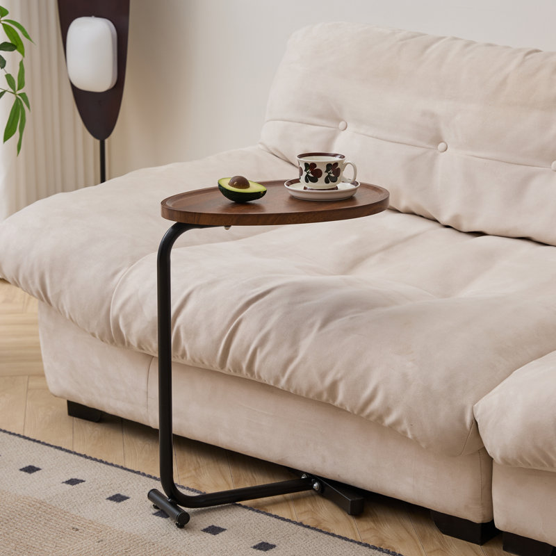 C Shaped End Table, Side Table for Couch and Bed, Brown Top/Black Base