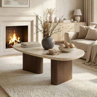 Garces Rounded Edge Table Top Coffee Table With Trestle Base
