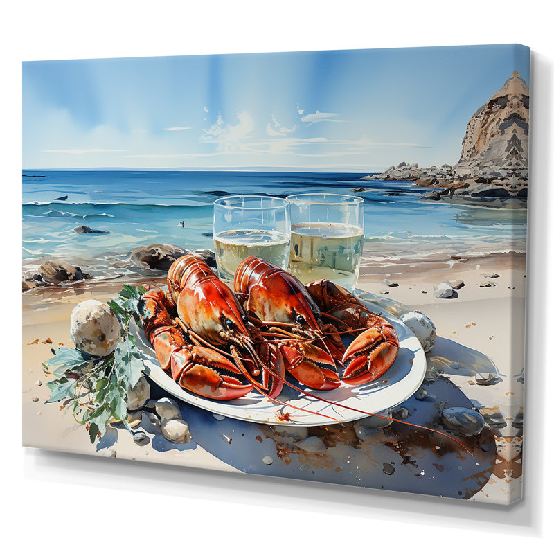 Assiette plate homard avec vue sur l'océan, Toile tendue, 30" H x 40" W