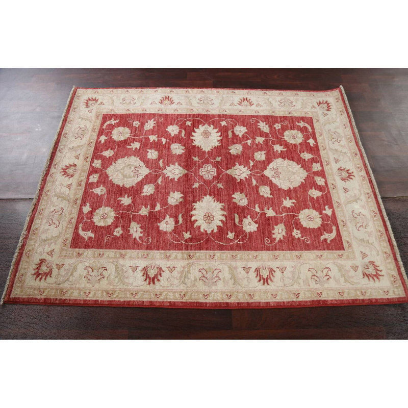 Tapis oriental à motif de légumes Chobi Peshawar noué à la main 4 x 5