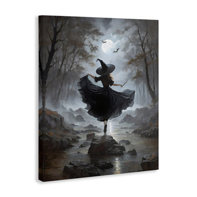 Witch in Moonlit Forest Canvas Wall Art, design by Jo Moulton