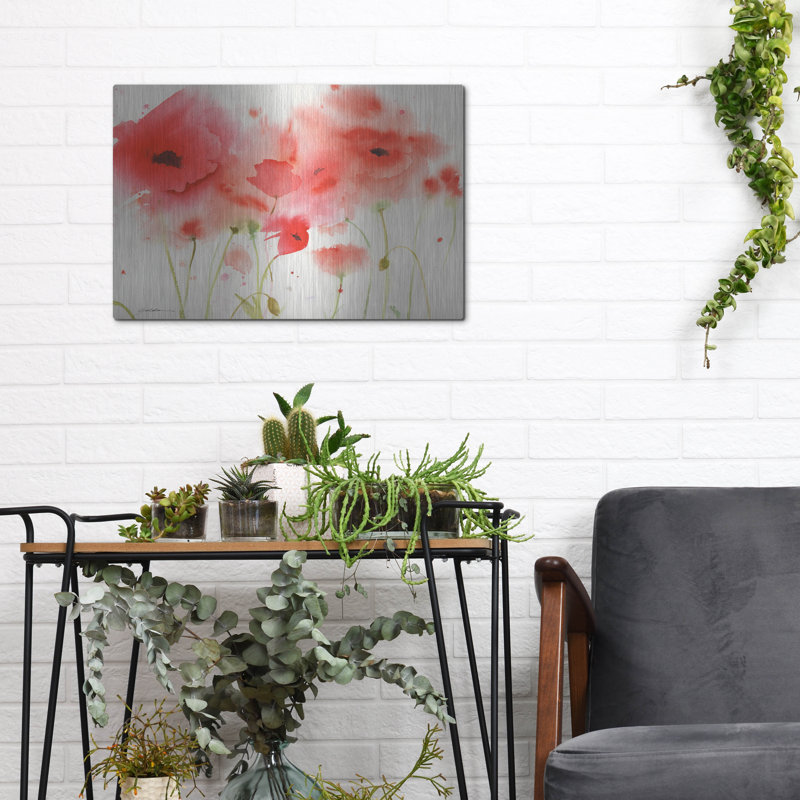 «Red Poppies» par Sheila Golden, art mural en métal, 24 po x 16 po, H 12 po x l 16 po