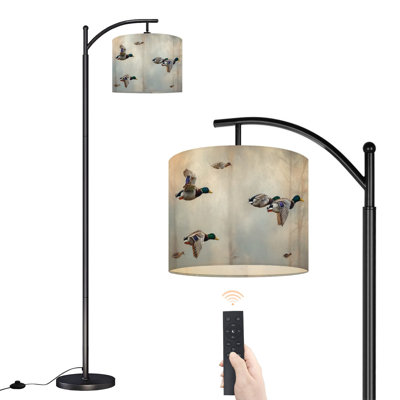 Lampe sur pied à arc avec abat-jour ajustable Vol canard colvert Lampe sur pied à 3 températures de couleur à intensité variable avec interrupteur au pied pour chambre à coucher