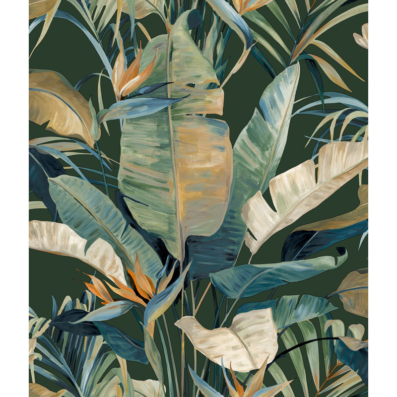 Papier peint cabana tropical corail, Vert