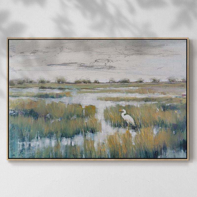 " Marshland View VI ", 27" H x 41" W x 2" D, Natural Wood Framed