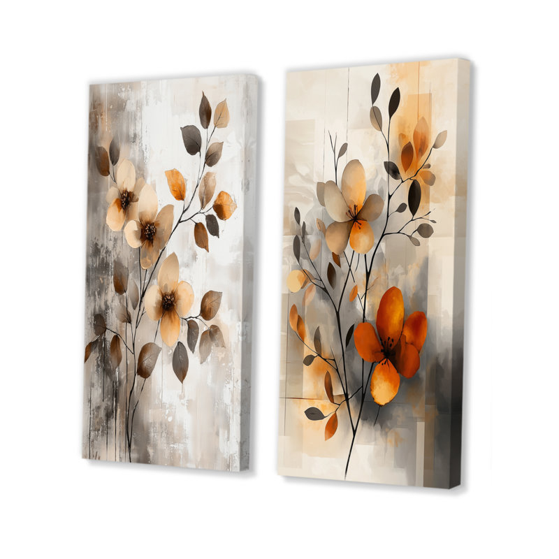 Ensemble d'impressions botaniques orange, beige et botanique III I - fleurs de cerisier, H 40 po x l 40 po, Ne s’applique pas