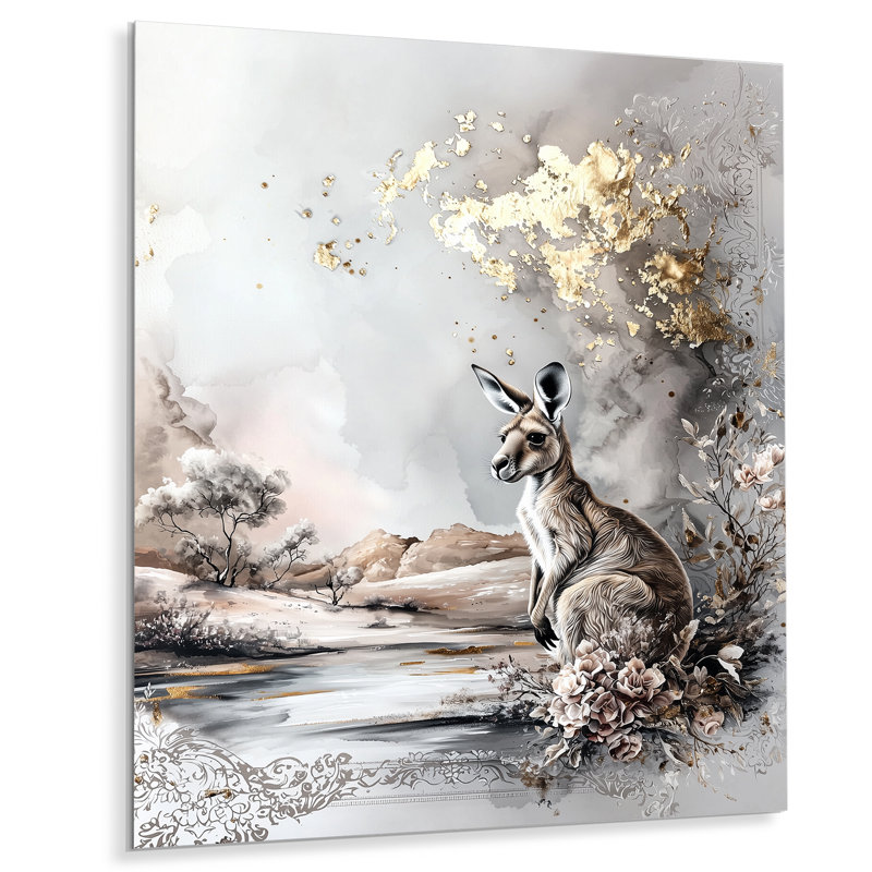 Abstrait kangourous, paysage australien II - art animalier kangourou, impression sur métal moderne, H 20 po x l 12 po