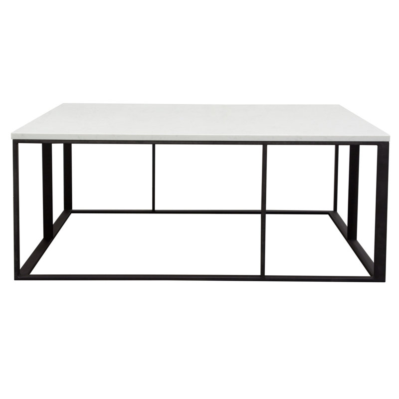 Table carrée Surface avec plateau en marbre d'ingénierie et base en métal thermolaqué noir