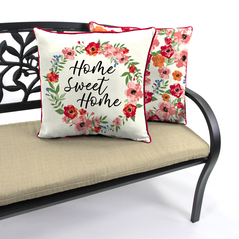 16" x 16" Outdoor Throw Pillow with Welt, Sweet Home Reversible