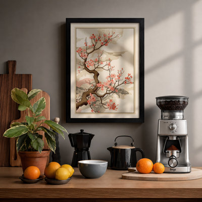 Cherry Blossom Branch Japandi - Framed Print