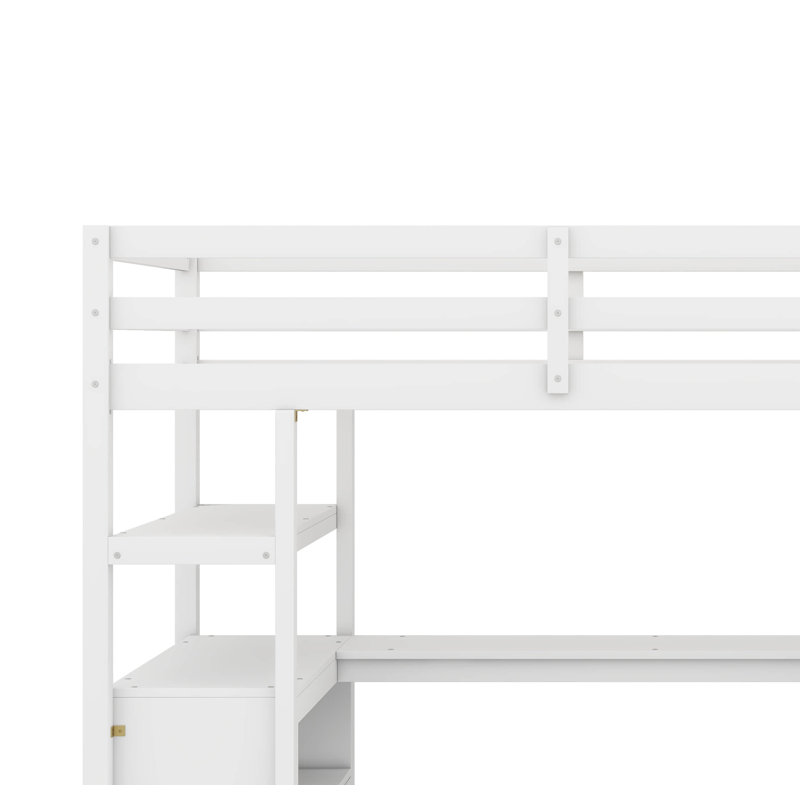 Hilderbran Kids Twin Loft Bed with Drawers, White