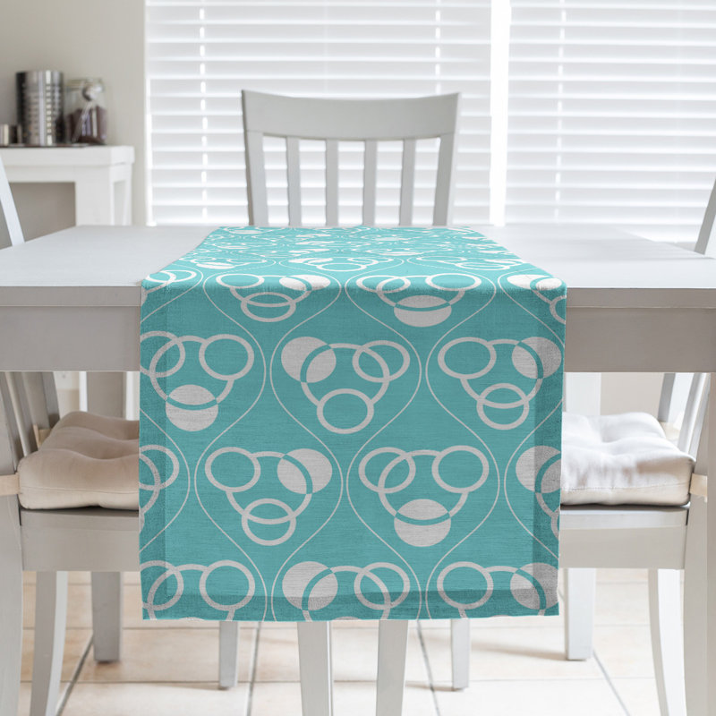 Chemin de table Classic, 16 po x 72 po, Bleu sarcelle / blanc