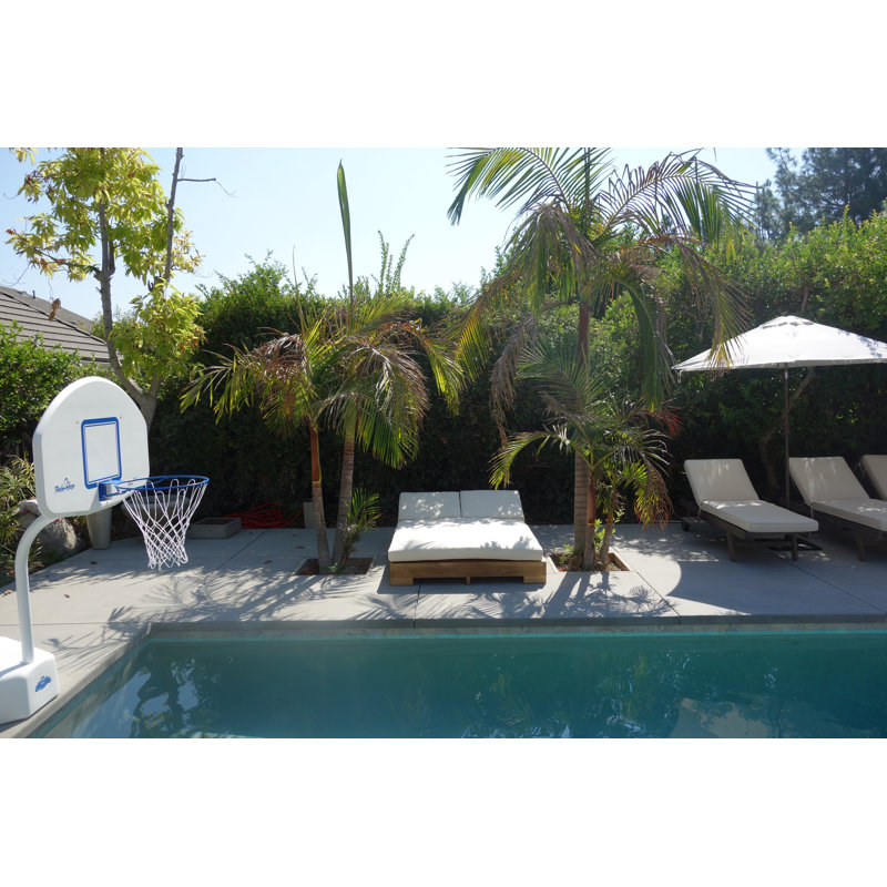 Teak Double Reclining Teak Chaise Lounge with Cushion, Spectrum Carbon