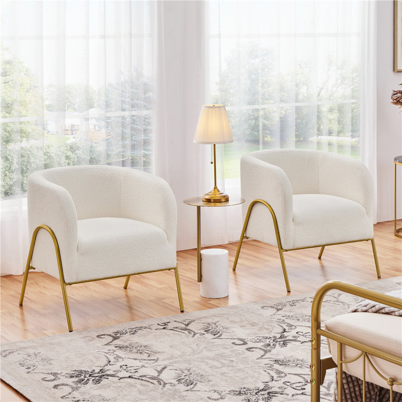 Fitchburg Upholstered Barrel Chair, Ivory Polyester Blend