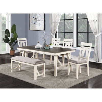Modern Style Bench For Dining With Gray Fabric And White Frame, Upholstery Lines,