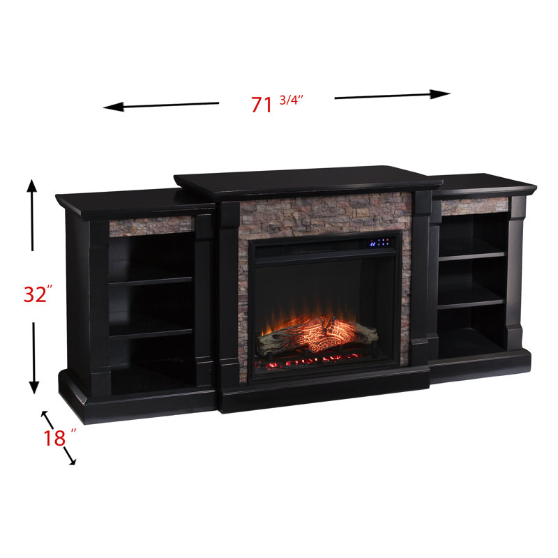 Norcott 71.75'' W Electric Fireplace, Satin Black/Black