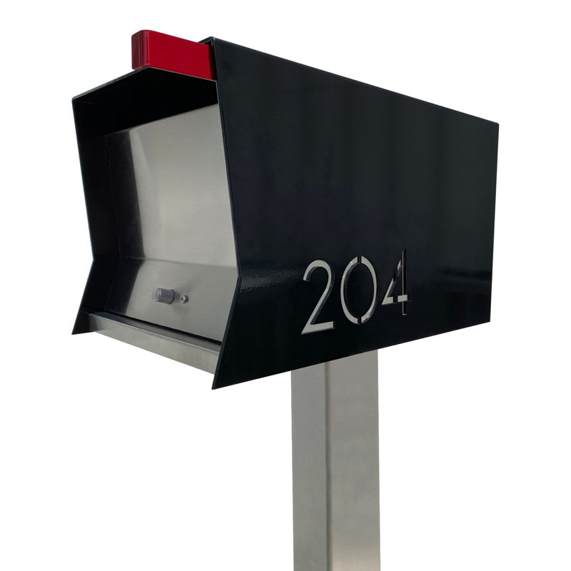 Boîte aux lettres sur poteau RetroBox, Noir jais / acier inoxydable