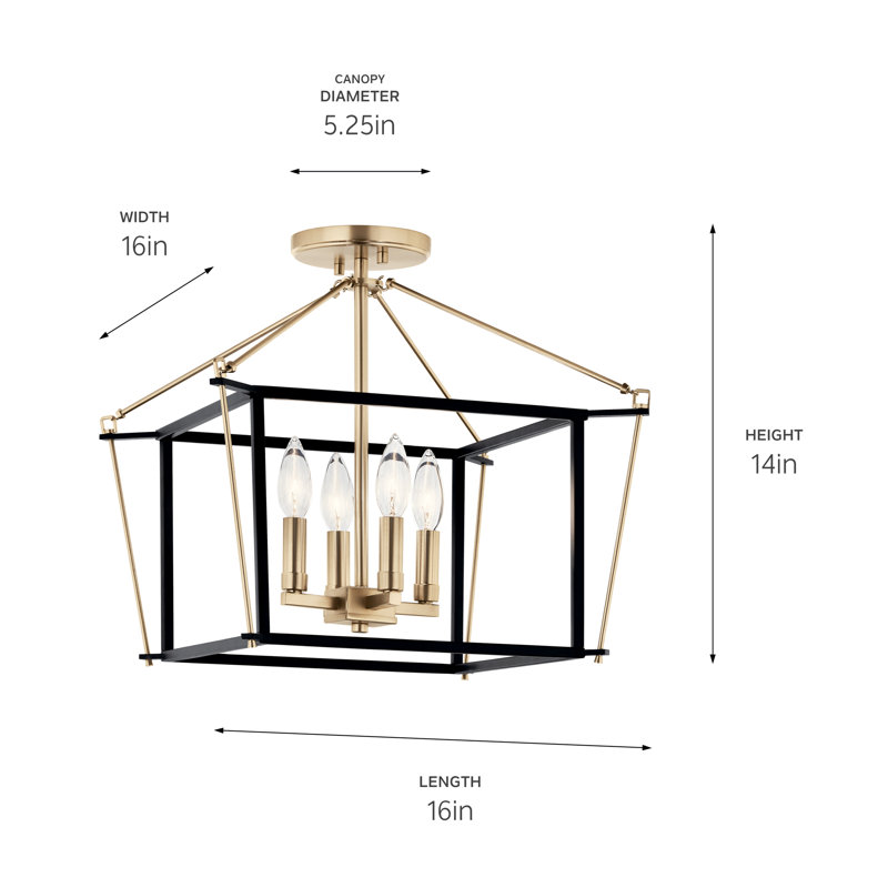 Semi Flush Mount, Bronze, 14" H x 16" W x 16" D