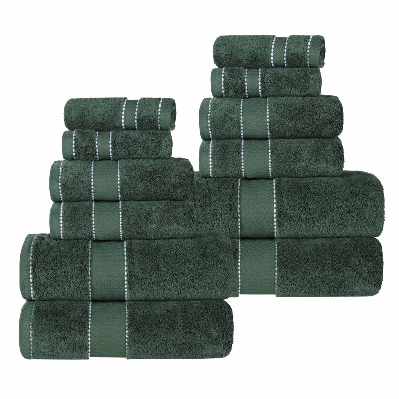 Ensemble de serviettes 12 pièces en coton égyptien Giza, Vert forêt