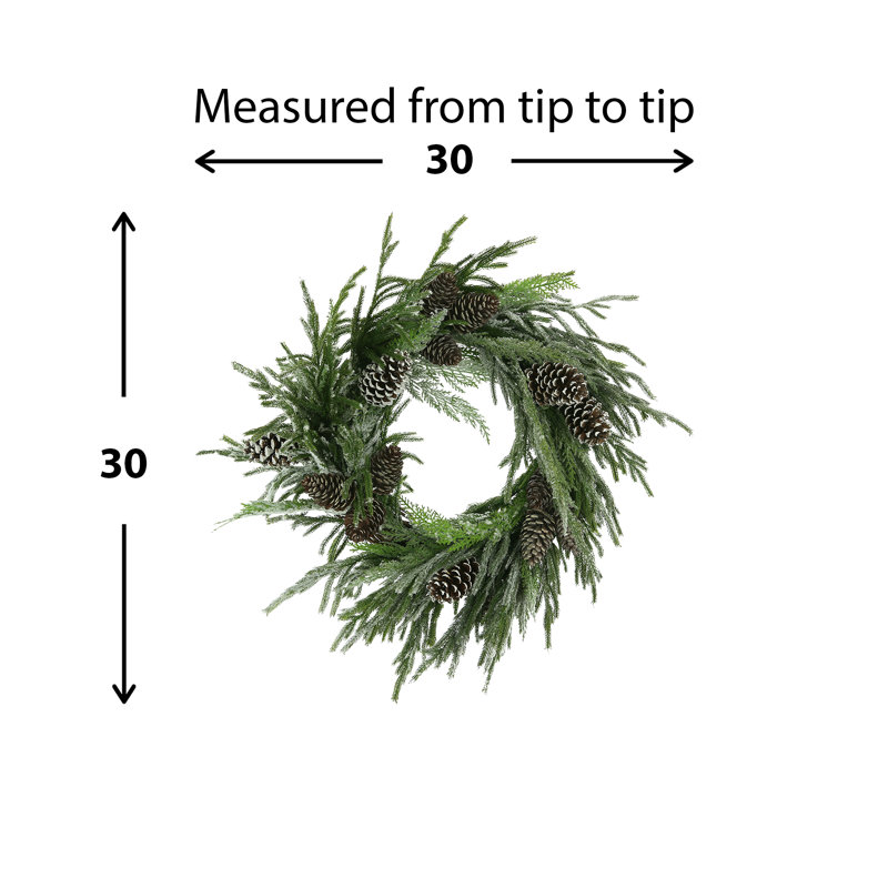 30" Snowy Evergreen Holiday Wreath with Pinecones