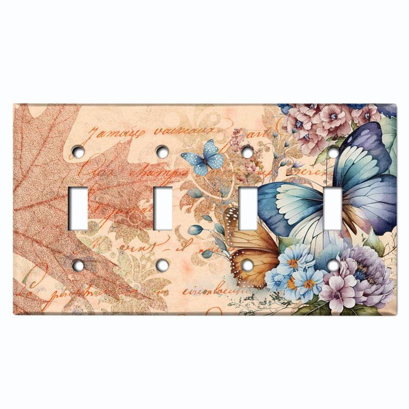 Plaque murale à 4 interrupteurs à bascule Butterfly Flowers