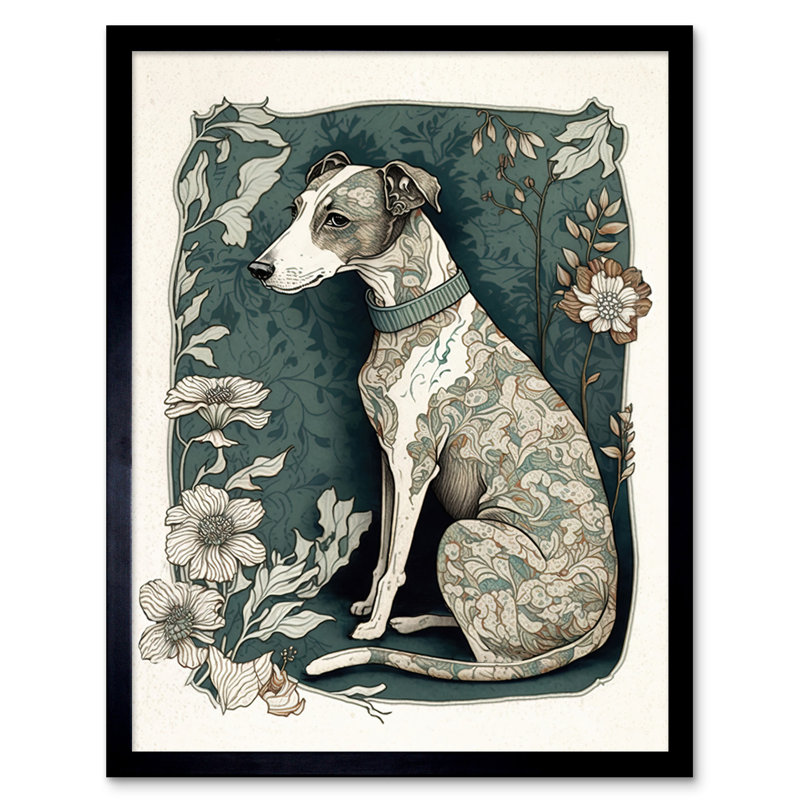 Whippet Dog With Floral Pattern Fur Coat Nouveau Inspired Watercolour - Single Picture Frame Print