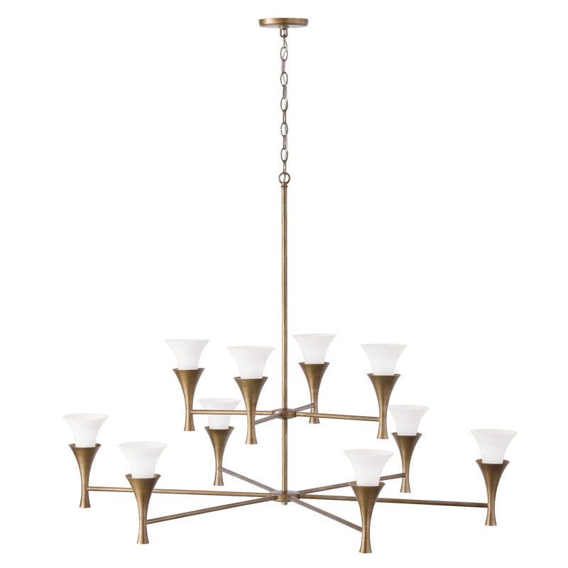 48" W x 35" H 10-Light Two-Tier Chandelier in Mystic Luster with Soft White Glass