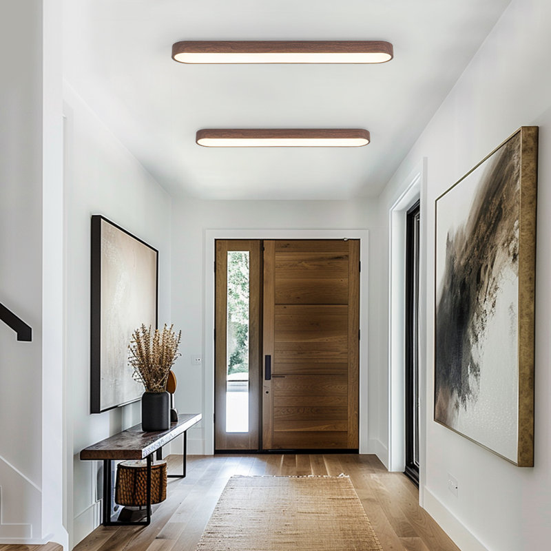 Rectangle Dimmable LED Flush Mount Ceiling Light, Walnut