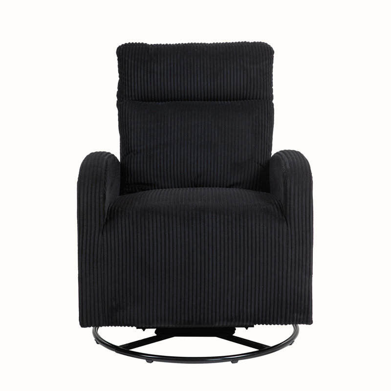 Upholstered Swivel Glider Rocking Chair, Black Corduroy