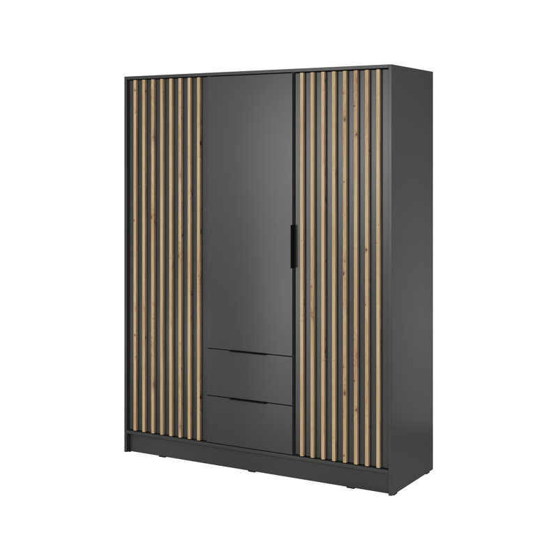 Andzela 3 Door Solid + Manufactured Wood Wardrobe, Graphite/Oak Artisan