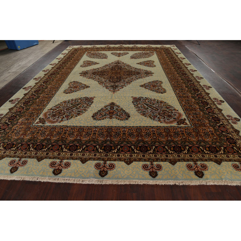Tapis gris en laine noué à la main de conception unique 9 pi 11 po x 14 pi 1 po Aamna