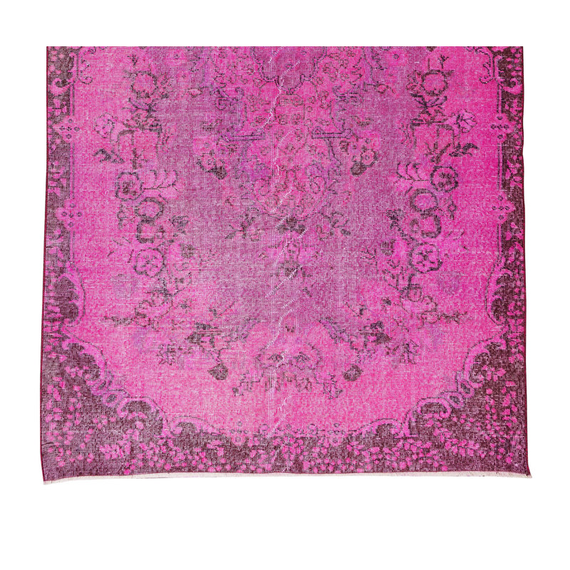Tapis noué à la main 5,4 x 9,2 pi de couleur turque, motif de médaillon floral noué à la main