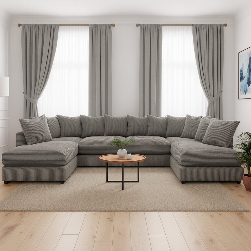 5 Seater Corduroy Corner Sectional, Charcoal