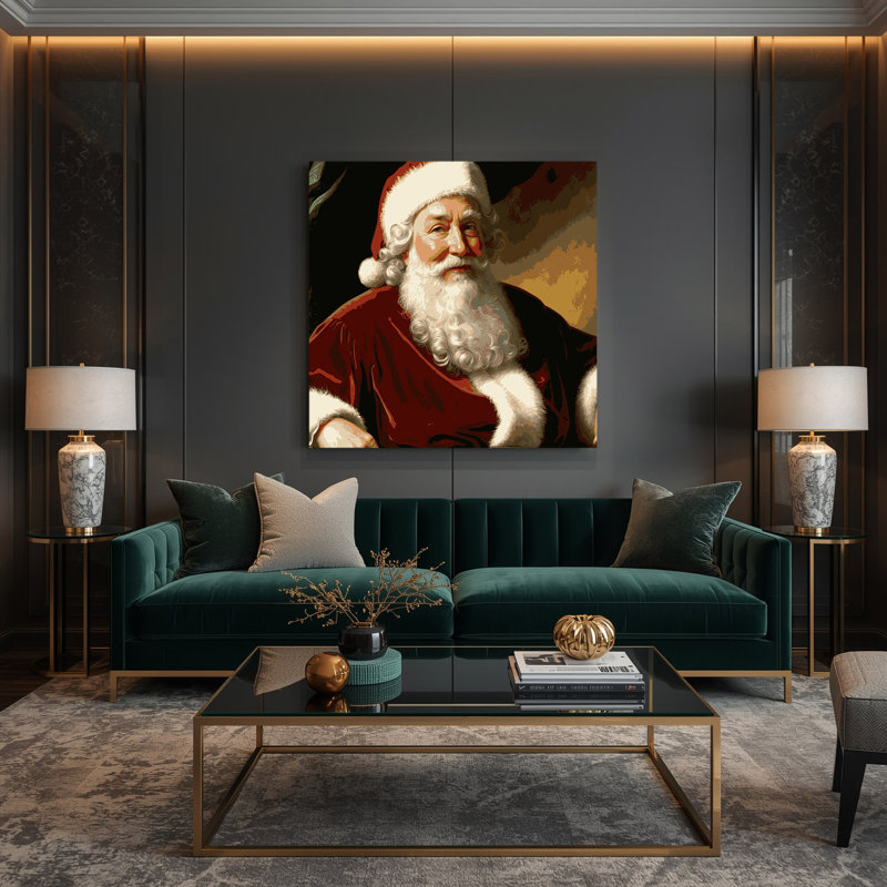 «Christmas Santa Claus Portraits», art mural sur toile rouge, H 16 po x l 16 po