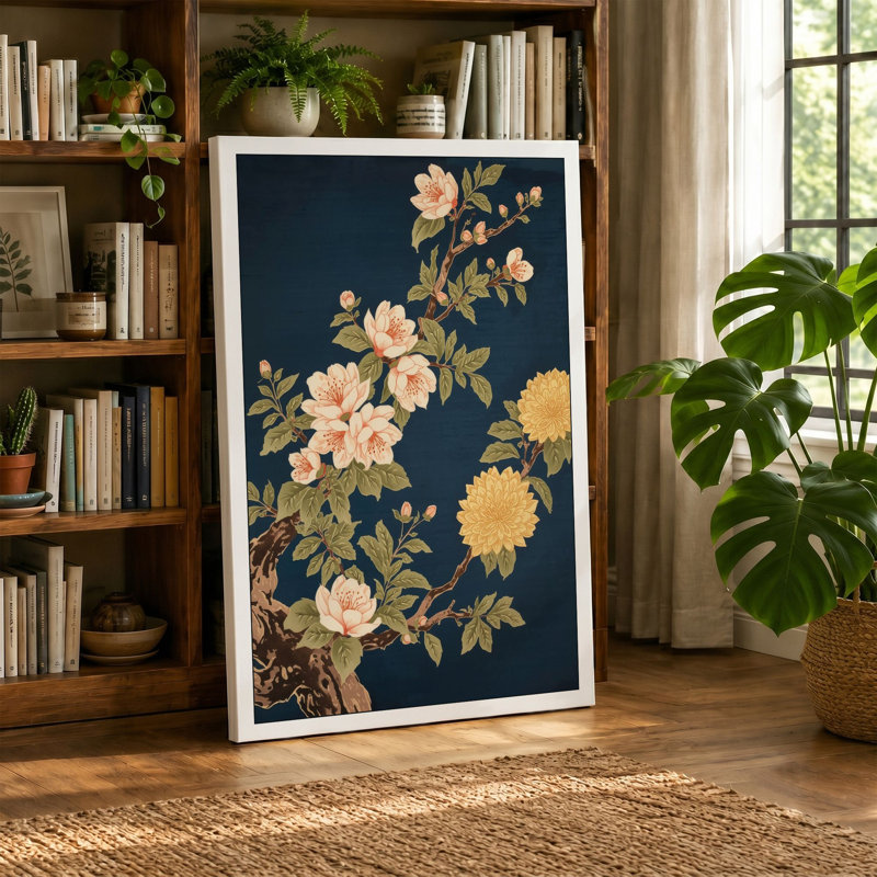 Scattered Blossoms Japandi - Wrapped Canvas, 18x12 - 45.7 x 30.5 cm, Taupe Border